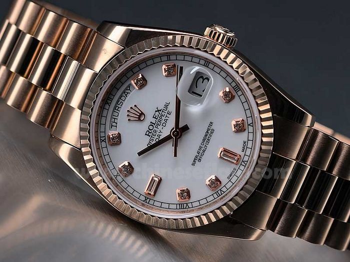 All Rose Gold Rolex Day-Date White Mop Copy Watch
